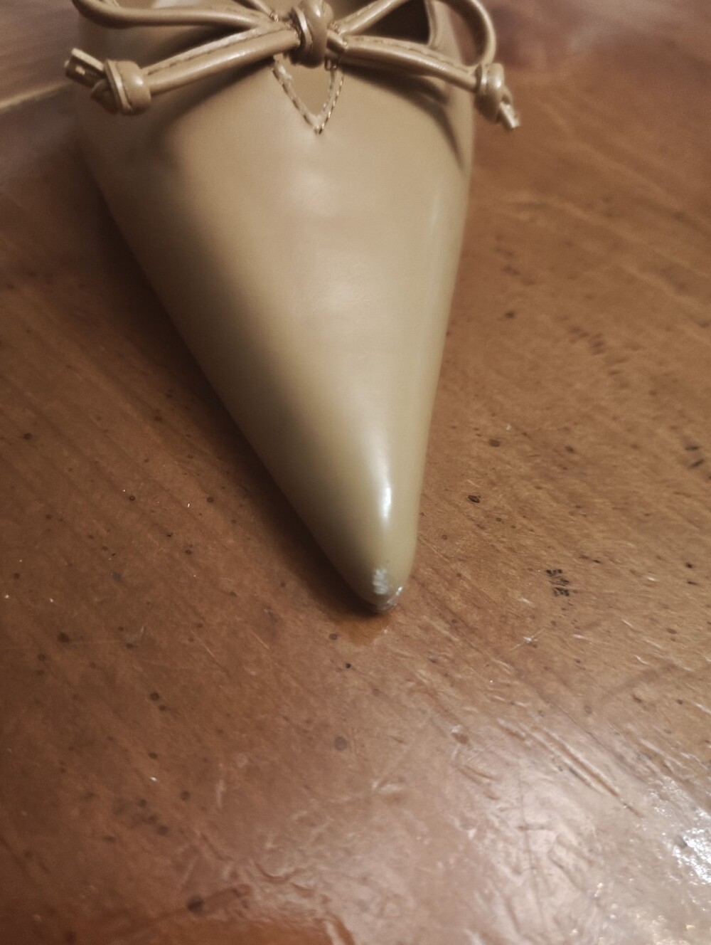 Mango Tan Pointed Slingback Kitten Heels with Bow - Picture 9 of 9